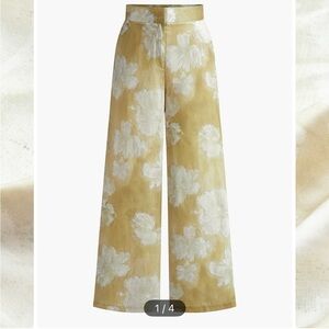 Commense Gold and White Floral Wide-Leg Pants